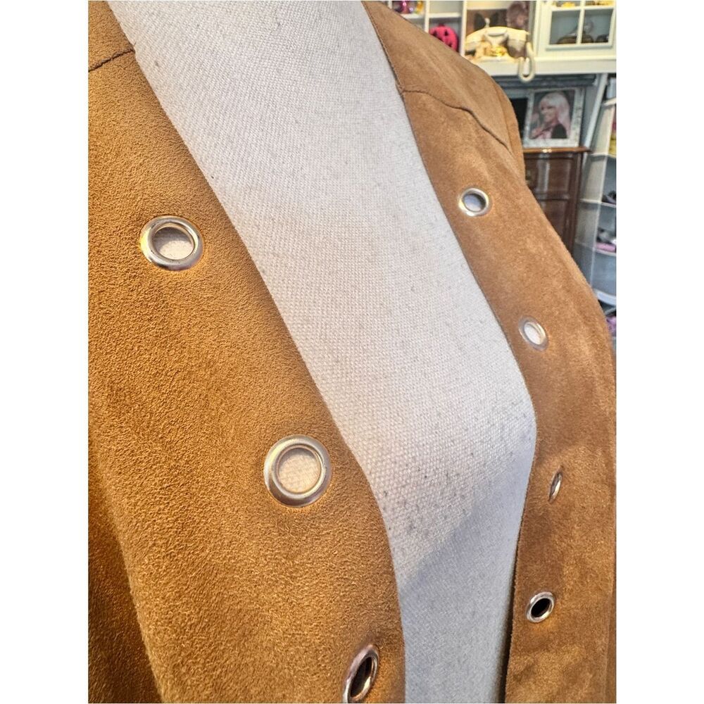 Chico's Tan Faux Suede Grommet Trim Open Drape Cardigan - Picture 6 of 7